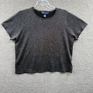 Susan Graver Womens Top‎ 1X Black Metallic Pullover Jewel Neck Knit Shirt